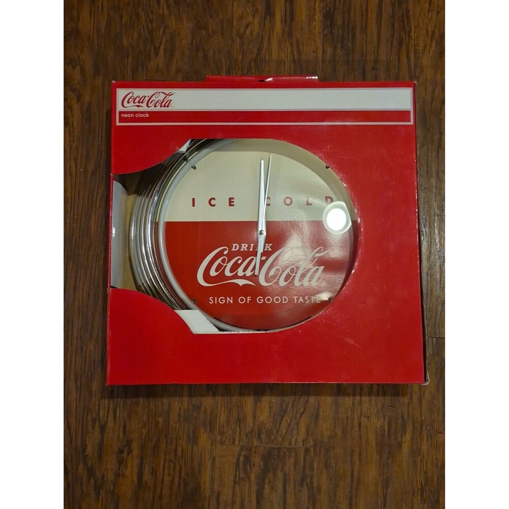 NIB Coca Cola Battery Op Mvmt AC Neon Wall Clock 15 " Diameter x 2.5 " Deep